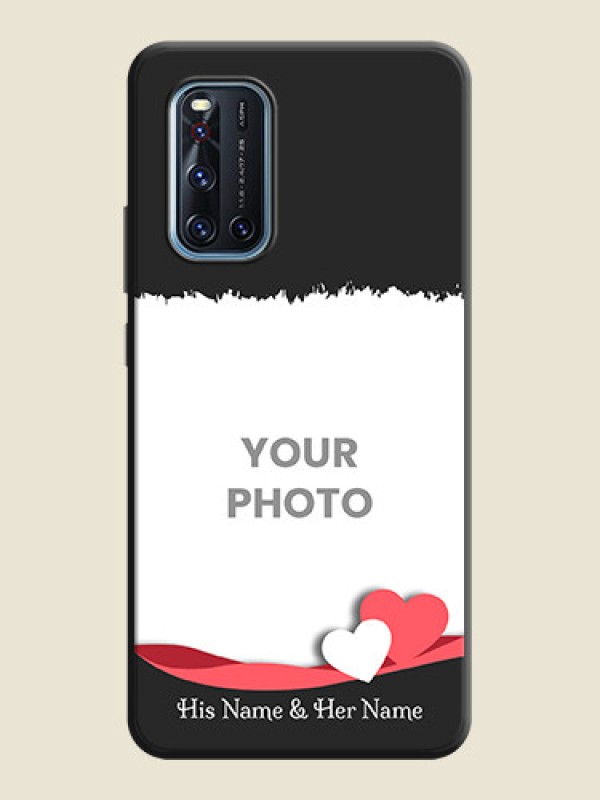 Custom Pink Color Love Shaped Ribbon Design with Text on Space Black Custom Soft Matte Phone Back Cover - Vivo V19 - alternate view