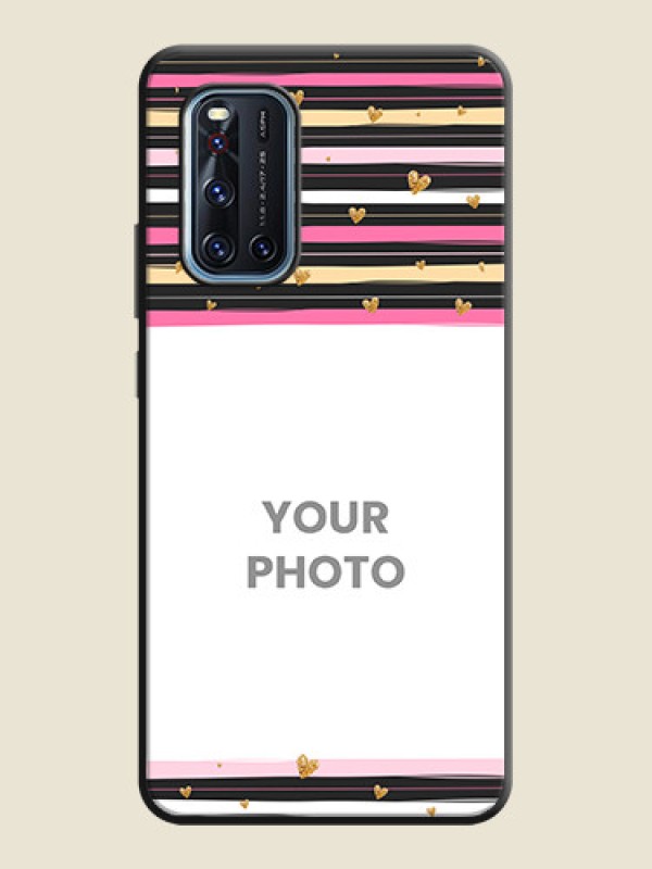 Custom Multicolor Lines and Golden Love Symbols Design - Photo on Space Black Soft Matte Mobile Cover - Vivo V19 - alternate view