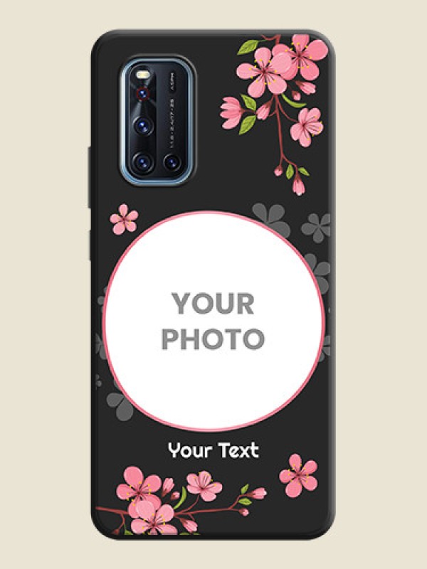 Custom Round Image with Pink Color Floral Design - Photo on Space Black Soft Matte Back Cover - Vivo V19 - alternate view
