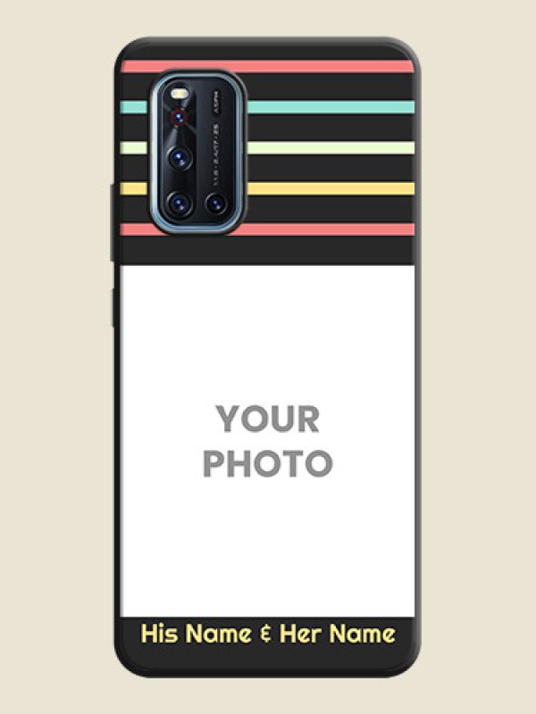 Custom Color Stripes with Photo and Text - Photo on Space Black Soft Matte Mobile Case - Vivo V19 - alternate view