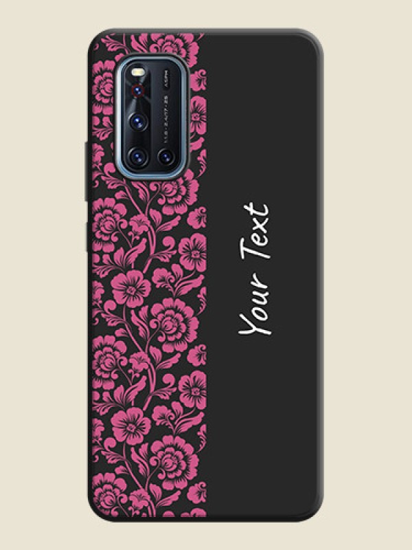 Custom Pink Floral Pattern Design With Custom Text On Space Black Personalized Soft Matte Phone Covers -Vivo V19 - alternate view