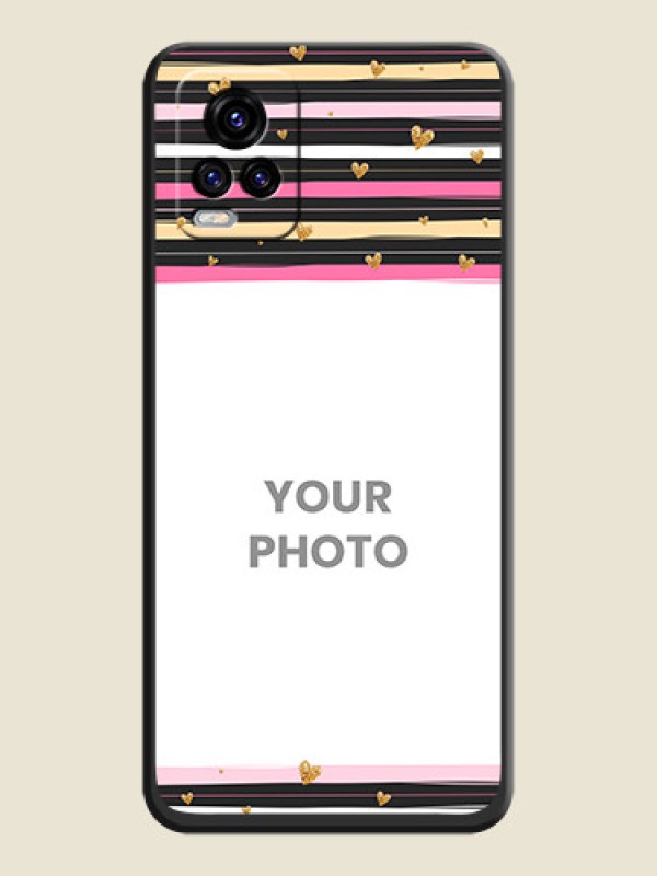 Custom Multicolor Lines and Golden Love Symbols Design on Photo on Space Black Soft Matte Mobile Cover - Vivo V20 2021 - alternate view