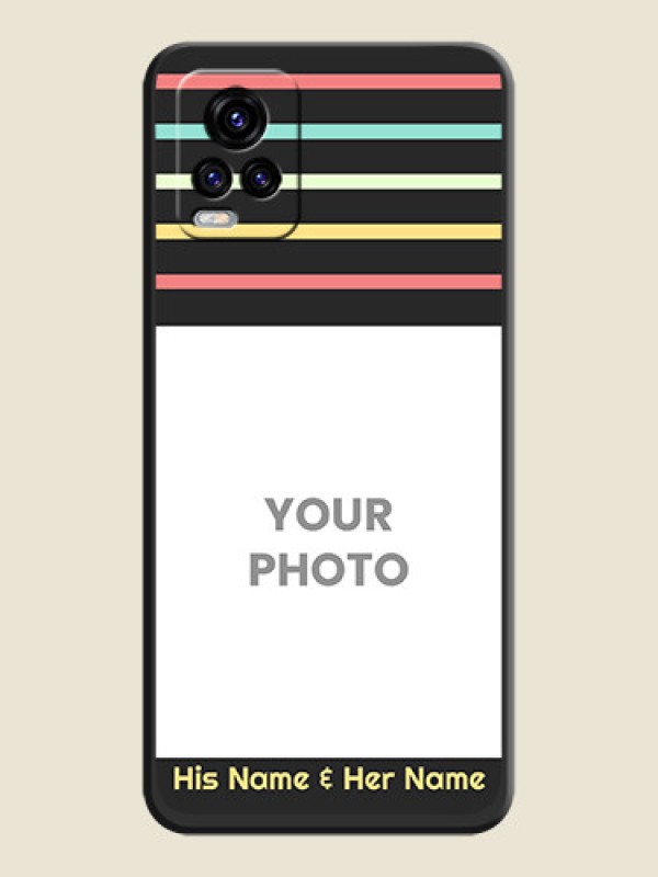 Custom Color Stripes with Photo and Text on Photo on Space Black Soft Matte Mobile Case - Vivo V20 2021 - alternate view