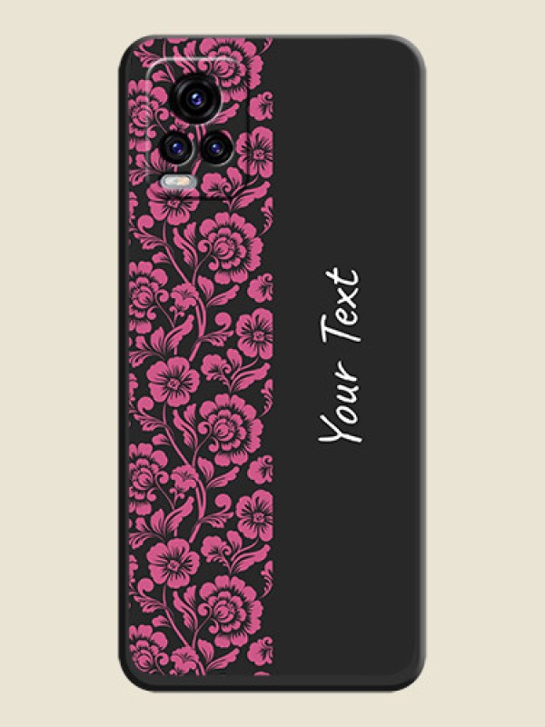 Custom Pink Floral Pattern Design With Custom Text On Space Black Personalized Soft Matte Phone Covers -Vivo V20 2021 - alternate view