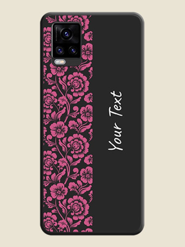 Custom Pink Floral Pattern Design With Custom Text On Space Black Personalized Soft Matte Phone Covers -Vivo V20 Pro - alternate view