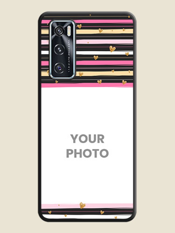 Custom Multicolor Lines and Golden Love Symbols Design on Photo on Space Black Soft Matte Mobile Cover - Vivo V20 SE - alternate view