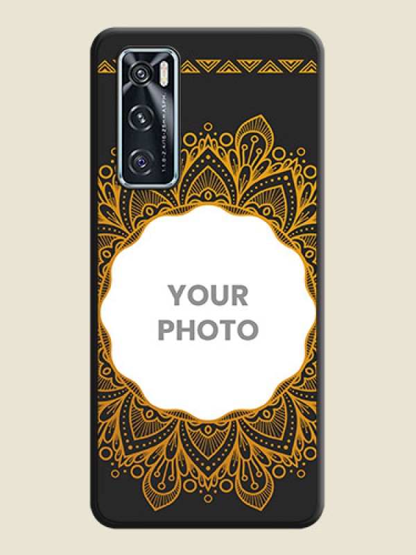 Custom Round Image with Floral Design on Photo on Space Black Soft Matte Mobile Cover - Vivo V20 SE - alternate view