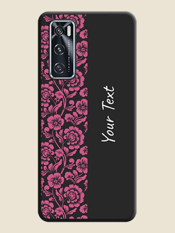 Custom Pink Floral Pattern Design With Custom Text On Space Black Personalized Soft Matte Phone Covers -Vivo V20 Se - alternate view