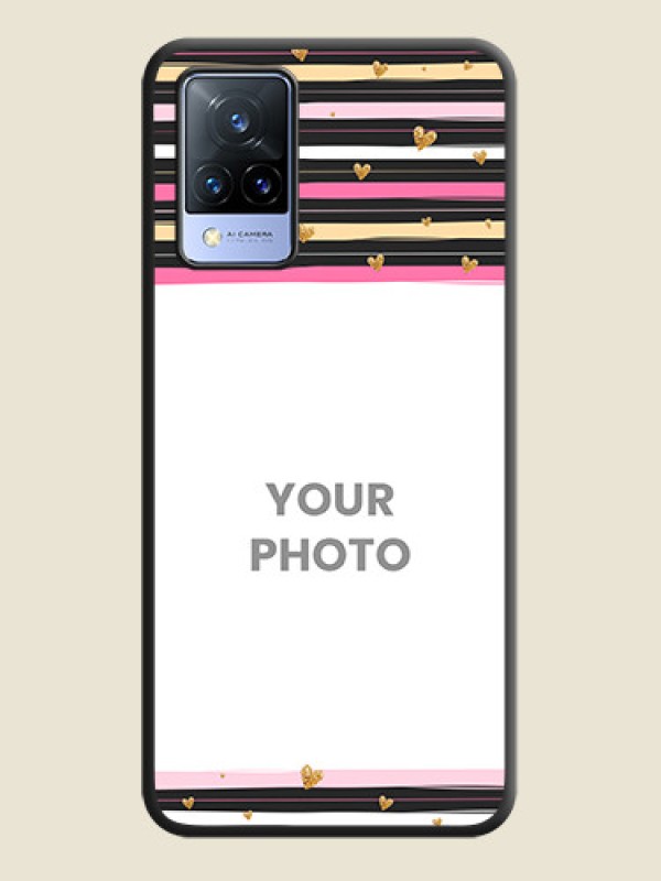 Custom Multicolor Lines and Golden Love Symbols Design on Photo on Space Black Soft Matte Mobile Cover - Vivo V21 5G - alternate view