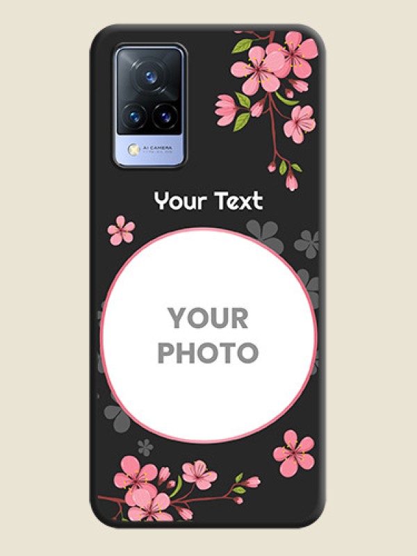 Custom Round Image with Pink Color Floral Design on Photo on Space Black Soft Matte Back Cover - Vivo V21 5G - alternate view