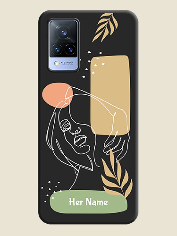 Custom Custom Text With Line Art Of Women & Leaves Design On Space Black Personalized Soft Matte Phone Covers -Vivo V21 5G - alternate view