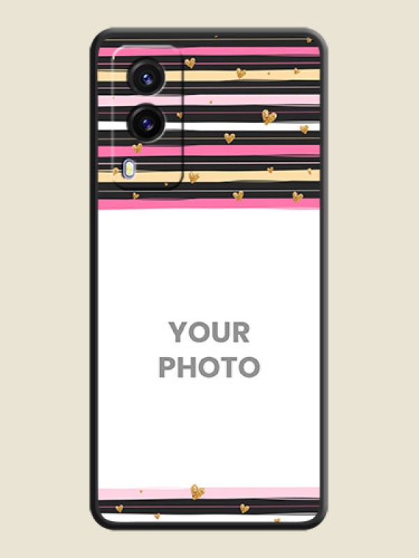 Custom Multicolor Lines and Golden Love Symbols Design on Photo on Space Black Soft Matte Mobile Cover - Vivo V21E 5G - alternate view