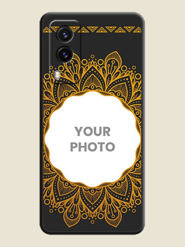 Custom Round Image with Floral Design on Photo on Space Black Soft Matte Mobile Cover - Vivo V21E 5G - alternate view