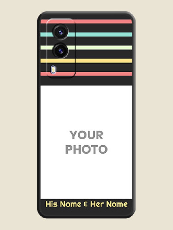 Custom Color Stripes with Photo and Text on Photo on Space Black Soft Matte Mobile Case - Vivo V21E 5G - alternate view