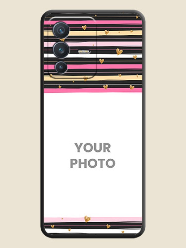 Custom Multicolor Lines and Golden Love Symbols Design on Photo on Space Black Soft Matte Mobile Cover - Vivo V23 5G - alternate view