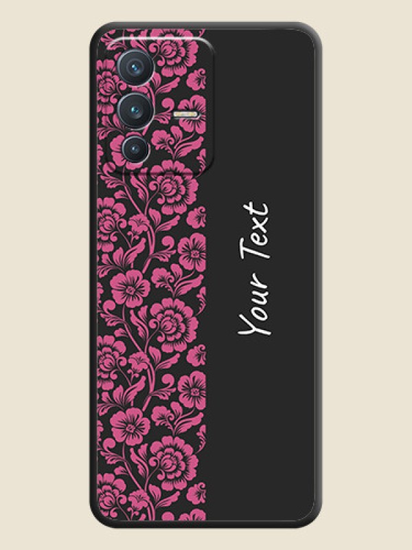 Custom Pink Floral Pattern Design With Custom Text On Space Black Personalized Soft Matte Phone Covers -Vivo V23 5G - alternate view