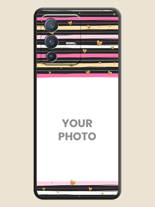 Custom Multicolor Lines and Golden Love Symbols Design on Photo on Space Black Soft Matte Mobile Cover - Vivo V23 Pro 5G - alternate view