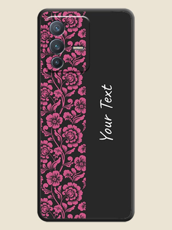 Custom Pink Floral Pattern Design With Custom Text On Space Black Personalized Soft Matte Phone Covers -Vivo V23 Pro 5G - alternate view