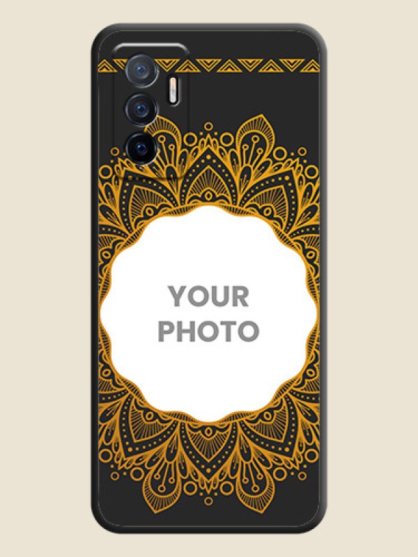 Custom Round Image with Floral Design on Photo on Space Black Soft Matte Mobile Cover - Vivo V23e 5G - alternate view