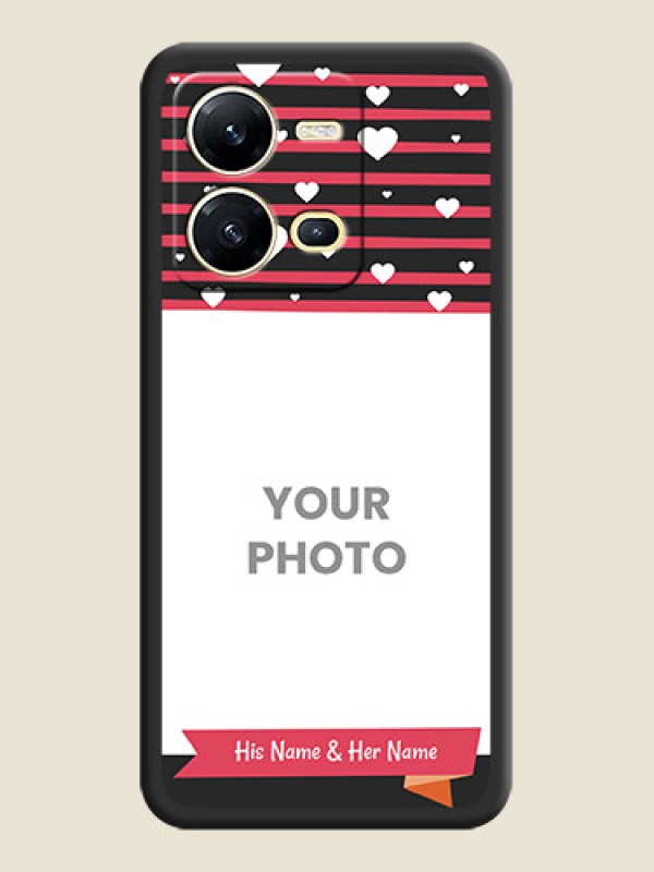 Custom White Color Love Symbols with Pink Lines Pattern on Space Black Custom Soft Matte Phone Cases - Vivo V25 5G - alternate view