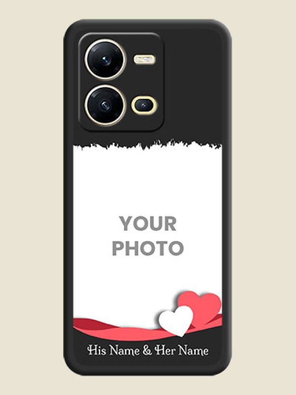 Custom Pin Color Love Shaped Ribbon Design with Text on Space Black Custom Soft Matte Phone Back Cover - Vivo V25 5G - alternate view