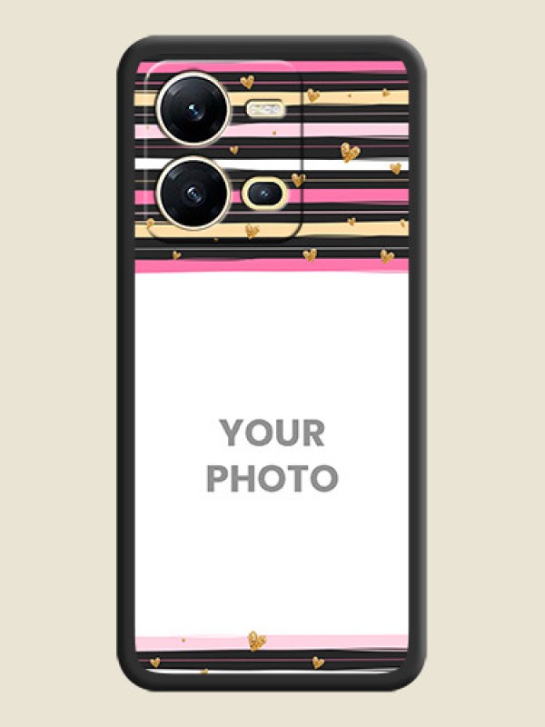 Custom Multicolor Lines and Golden Love Symbols Design on Photo on Space Black Soft Matte Mobile Cover - Vivo V25 5G - alternate view