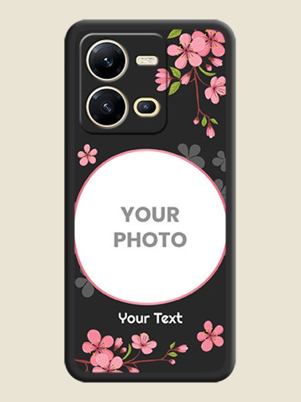 Custom Round Image with Pink Color Floral Design on Photo on Space Black Soft Matte Back Cover - Vivo V25 5G - alternate view