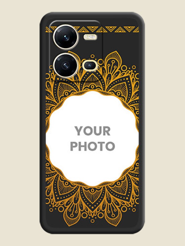 Custom Round Image with Floral Design on Photo on Space Black Soft Matte Mobile Cover - Vivo V25 5G - alternate view