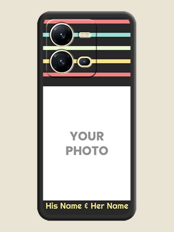 Custom Color Stripes with Photo and Text on Photo on Space Black Soft Matte Mobile Case - Vivo V25 5G - alternate view