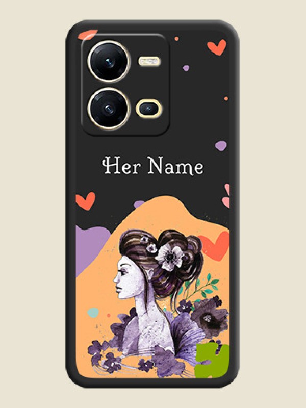 Custom Namecase For Her With Fancy Lady Image On Space Black Personalized Soft Matte Phone Covers -Vivo V25 5G - alternate view