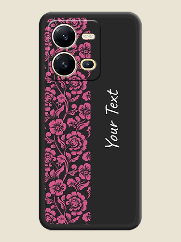 Custom Pink Floral Pattern Design With Custom Text On Space Black Personalized Soft Matte Phone Covers -Vivo V25 5G - alternate view