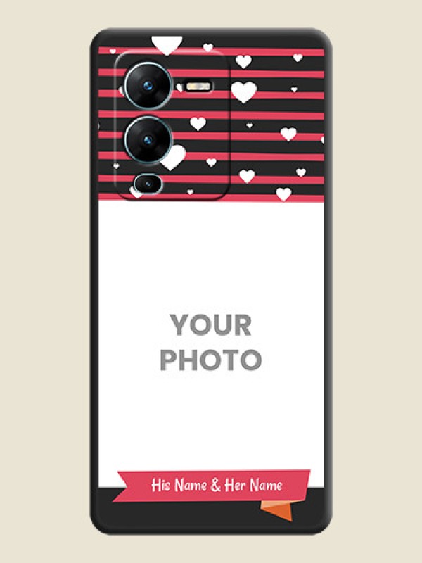 Custom White Color Love Symbols with Pink Lines Pattern on Space Black Custom Soft Matte Phone Cases - Vivo V25 Pro 5G - alternate view