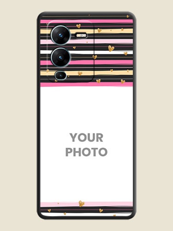 Custom Multicolor Lines and Golden Love Symbols Design on Photo on Space Black Soft Matte Mobile Cover - Vivo V25 Pro 5G - alternate view