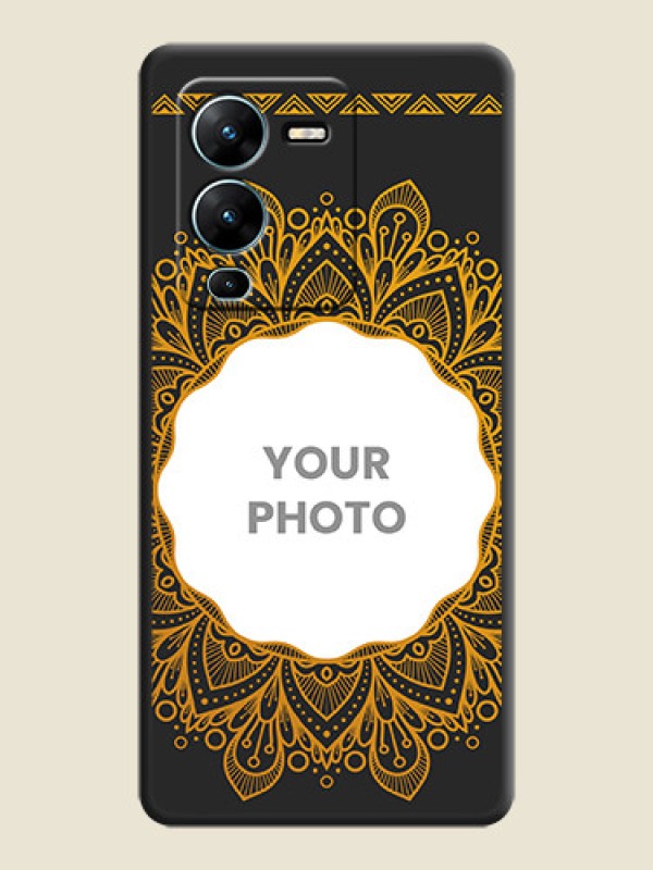 Custom Round Image with Floral Design on Photo on Space Black Soft Matte Mobile Cover - Vivo V25 Pro 5G - alternate view