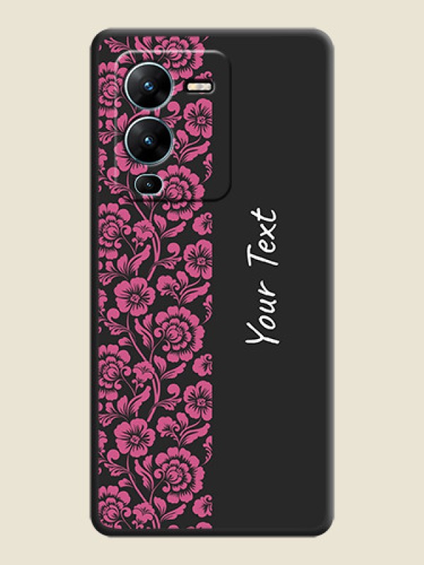Custom Pink Floral Pattern Design With Custom Text On Space Black Personalized Soft Matte Phone Covers -Vivo V25 Pro 5G - alternate view