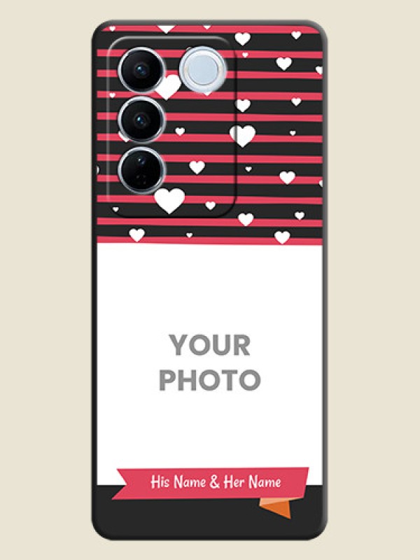 Custom White Color Love Symbols with Pink Lines Pattern on Space Black Custom Soft Matte Phone Cases - Vivo V27 Pro - alternate view