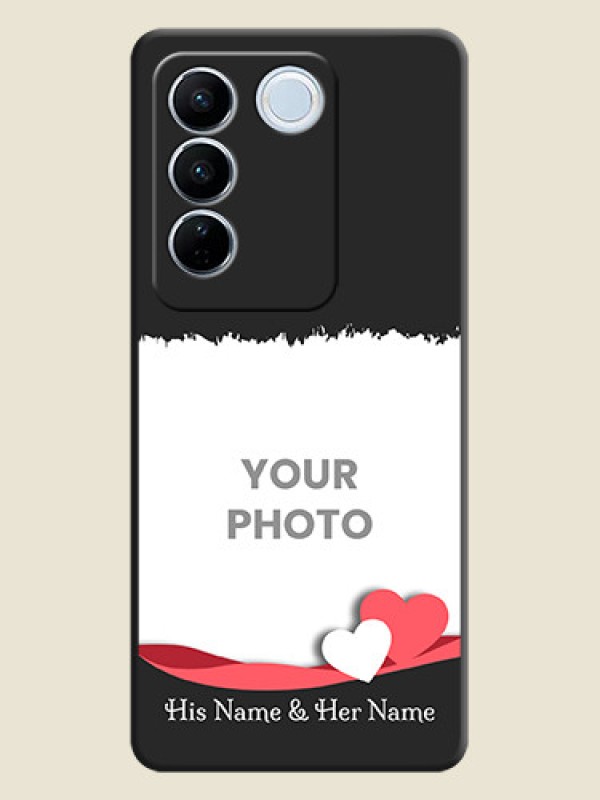 Custom Pin Color Love Shaped Ribbon Design with Text on Space Black Custom Soft Matte Phone Back Cover - Vivo V27 Pro - alternate view
