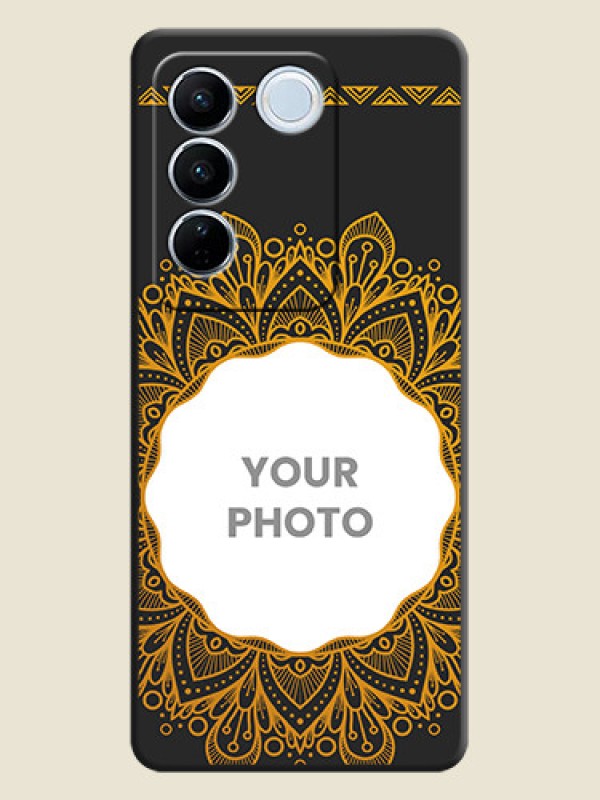 Custom Round Image with Floral Design on Photo on Space Black Soft Matte Mobile Cover - Vivo V27 Pro - alternate view