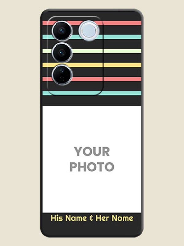 Custom Color Stripes with Photo and Text on Photo on Space Black Soft Matte Mobile Case - Vivo V27 Pro - alternate view