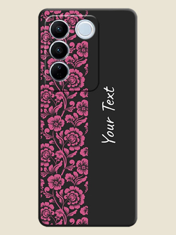 Custom Pink Floral Pattern Design With Custom Text On Space Black Personalized Soft Matte Phone Covers -Vivo V27 Pro - alternate view