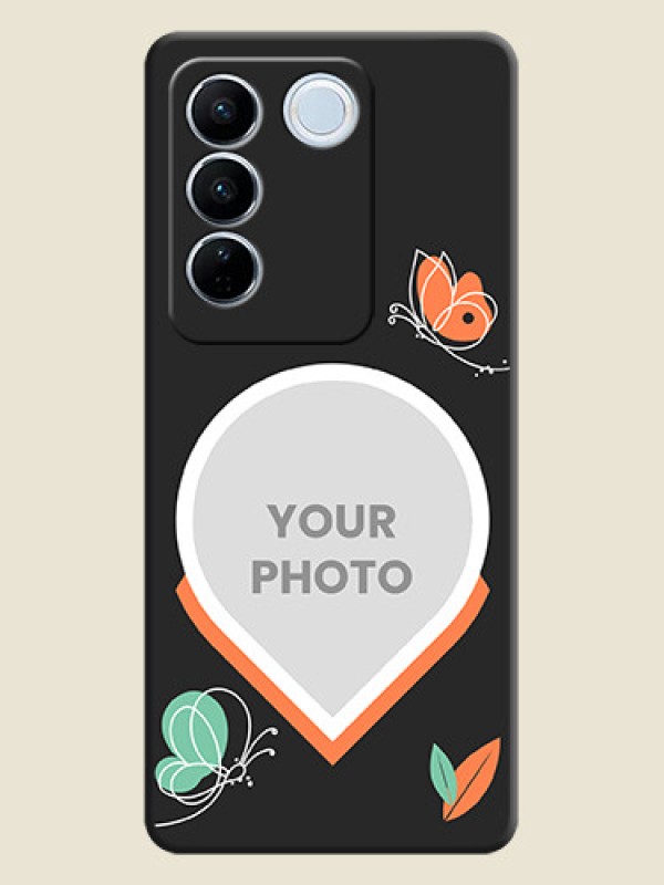 Custom Upload Pic With Simple Butterly Design On Space Black Personalized Soft Matte Phone Covers -Vivo V27 Pro - alternate view