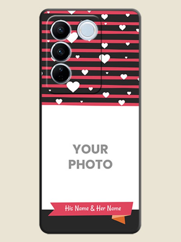 Custom White Color Love Symbols with Pink Lines Pattern on Space Black Custom Soft Matte Phone Cases - Vivo V27 - alternate view