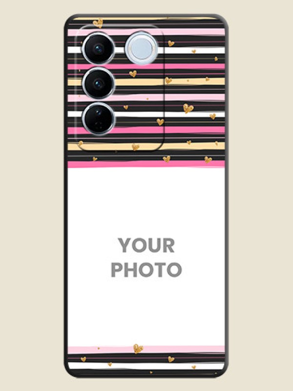 Custom Multicolor Lines and Golden Love Symbols Design on Photo on Space Black Soft Matte Mobile Cover - Vivo V27 - alternate view