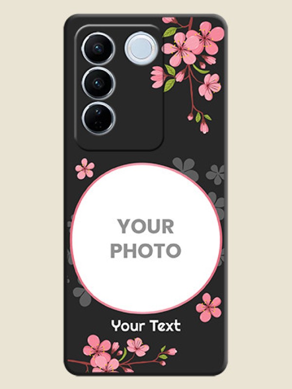 Custom Round Image with Pink Color Floral Design on Photo on Space Black Soft Matte Back Cover - Vivo V27 - alternate view