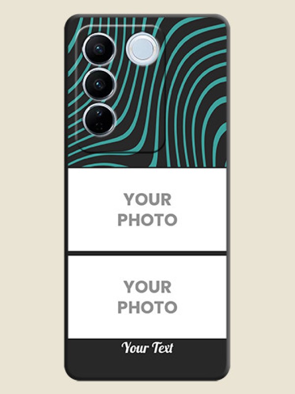 Custom Wave Pattern with 2 Image Holder on Space Black Personalized Soft Matte Phone Covers - Vivo V27 - alternate view