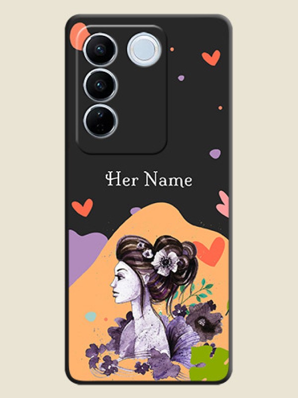 Custom Namecase For Her With Fancy Lady Image On Space Black Personalized Soft Matte Phone Covers -Vivo V27 - alternate view