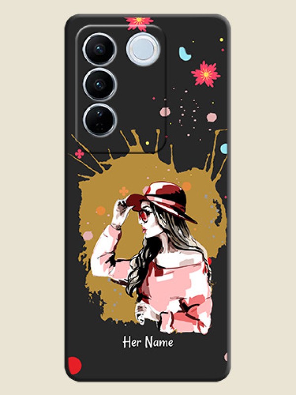 Custom Mordern Lady With Color Splash Background With Custom Text On Space Black Personalized Soft Matte Phone Covers -Vivo V27 - alternate view