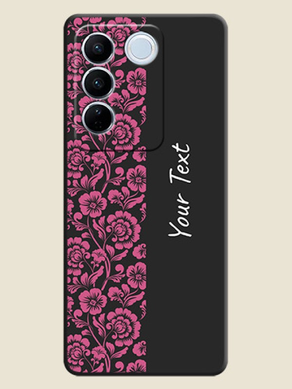 Custom Pink Floral Pattern Design With Custom Text On Space Black Personalized Soft Matte Phone Covers -Vivo V27 - alternate view