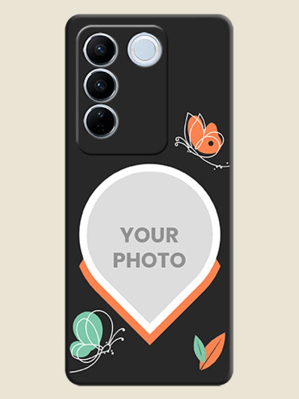 Custom Upload Pic With Simple Butterly Design On Space Black Personalized Soft Matte Phone Covers -Vivo V27 - alternate view