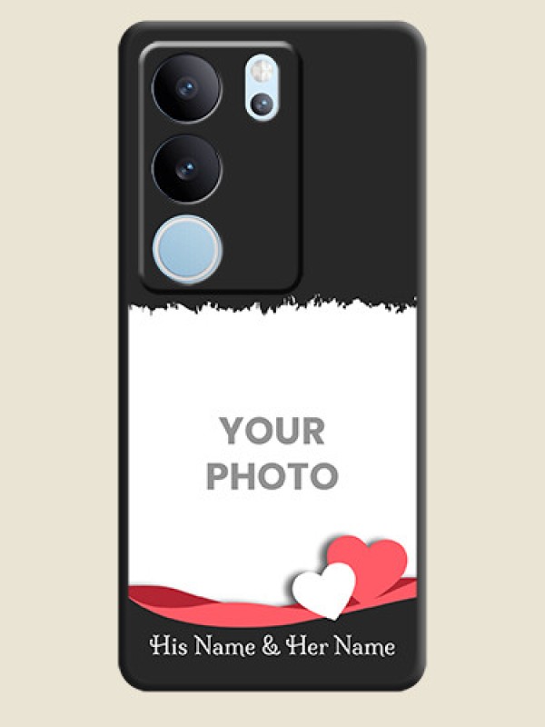 Custom Pin Color Love Shaped Ribbon Design with Text On Space Black Custom Soft Matte Mobile Back Cover - Vivo V29 5G - alternate view